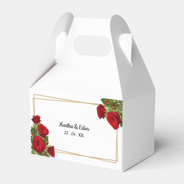 Traditionell spansk bröllopspresentlåda röda rosor presentaskar (Framsidan Sidan)