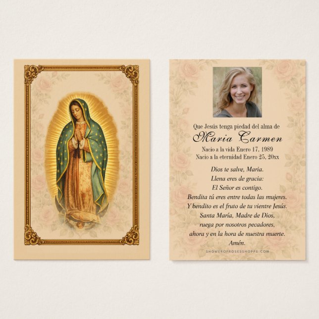 Traditionell spansk Vår Fru av Guadalupe-begravnin Visitkort (Framsida & baksida)