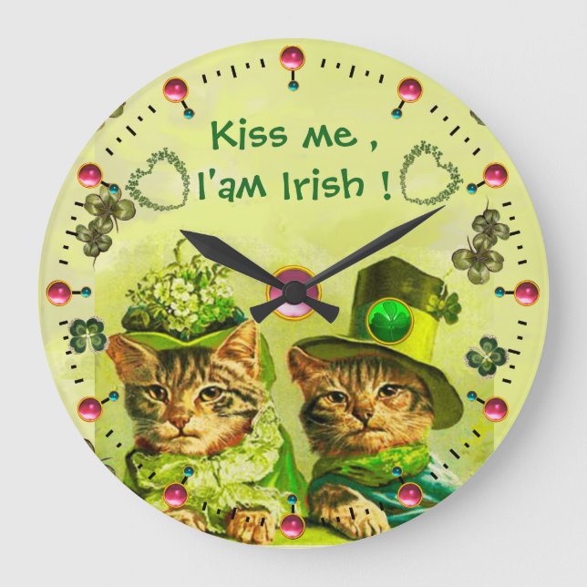 TRADITIONELL ST.PATRICK'S CATS Kiss Jag är irlända Stor Klocka (Framsida)