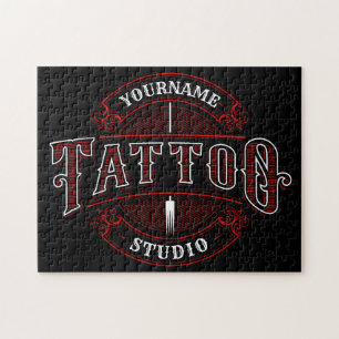 Traditionell stil ADD NAME Tatoveringsstudio Butik Pussel
