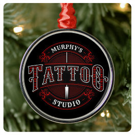 Traditionell Stil ADD NAMN Tattoo Studio Shop Julgransprydnad Metall