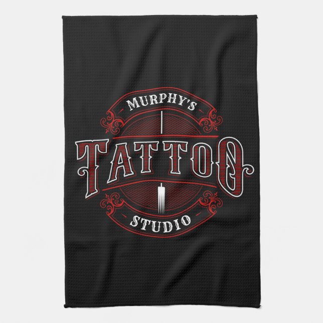 Traditionell Stil ADD NAMN Tattoo Studio Shop Kökshandduk (Vertikal)
