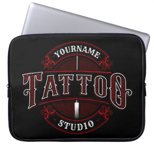 Traditionell Stil ADD NAMN Tattoo Studio Shop Laptop Fodral