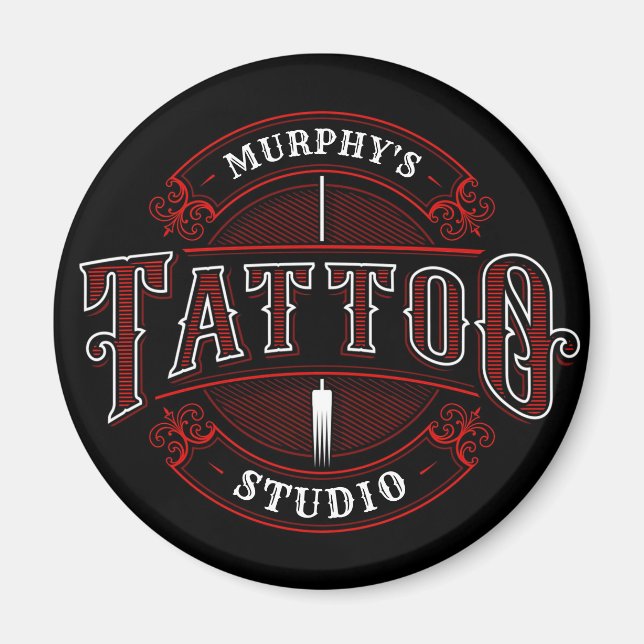 Traditionell Stil ADD NAMN Tattoo Studio Shop Magnet (Framsidan)