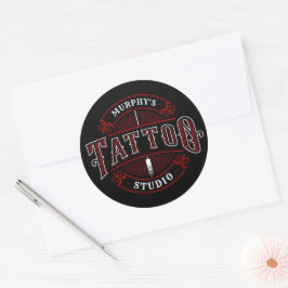 Traditionell Stil ADD NAMN Tattoo Studio Shop Runt Klistermärke