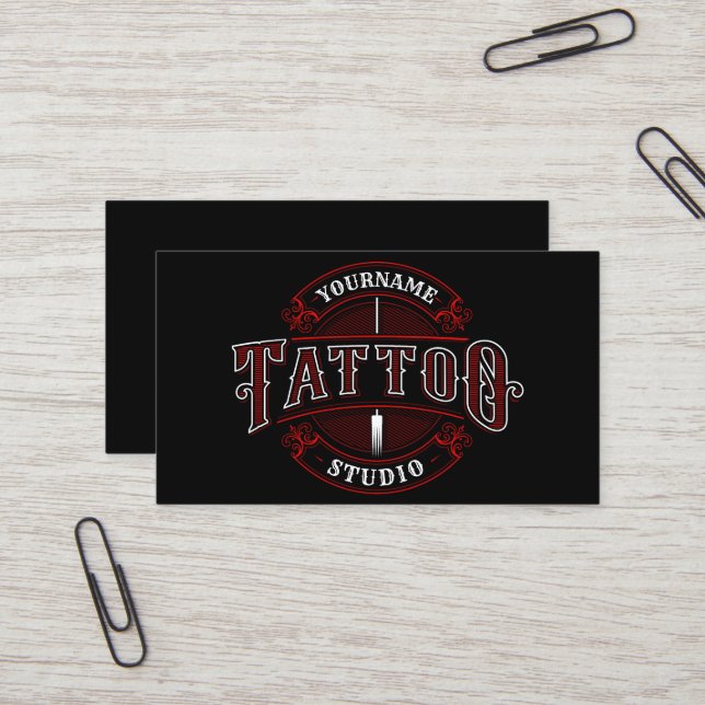 Traditionell Stil ADD NAMN Tattoo Studio Shop Visitkort (Fram/Back In Situ)