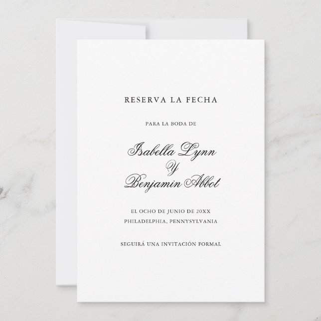 Traditionell svart och vit spansk Bröllop Spara Datumet (Framsida)