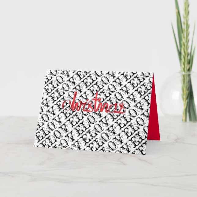 Traditionell svart vit Kärlek, modern röd jul Helgkort (Framsida)