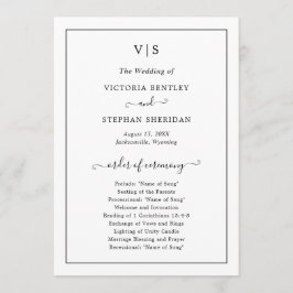 Traditionell svart-vit monogrambröllop program