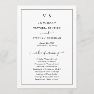 Traditionell svart-vit monogrambröllop program
