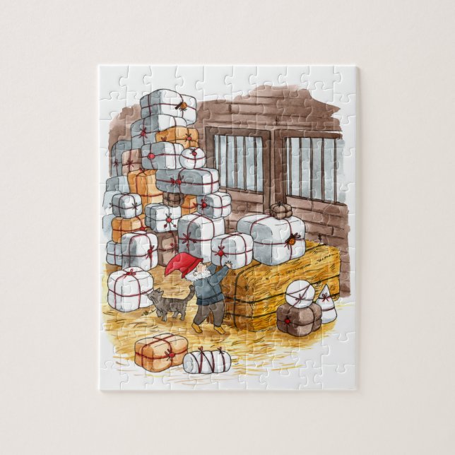 Traditionell Svenska Tomten Juli - vattenfärg  Pussel (Vertikal)