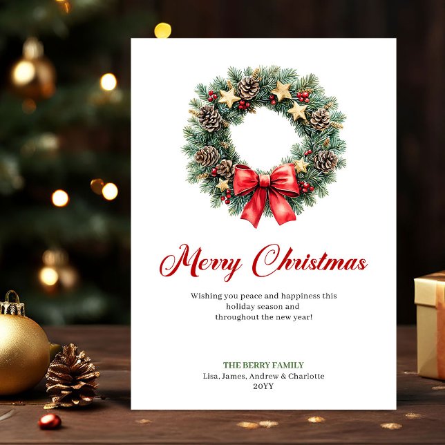 Traditionell tallkrans julhälsningskort julkort (Traditional Pine Wreath Christmas Greeting Card)