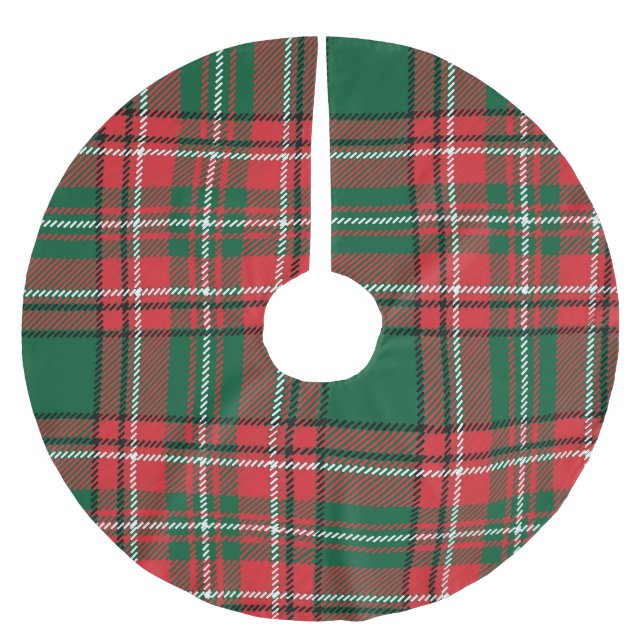 Traditionell tartan: rödgrönt plaid mönster. julgransmatta borstad polyester (Framsidan)