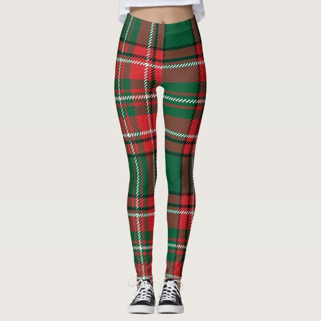Traditionell tartan: rödgrönt plaid mönster. leggings (Framsida)