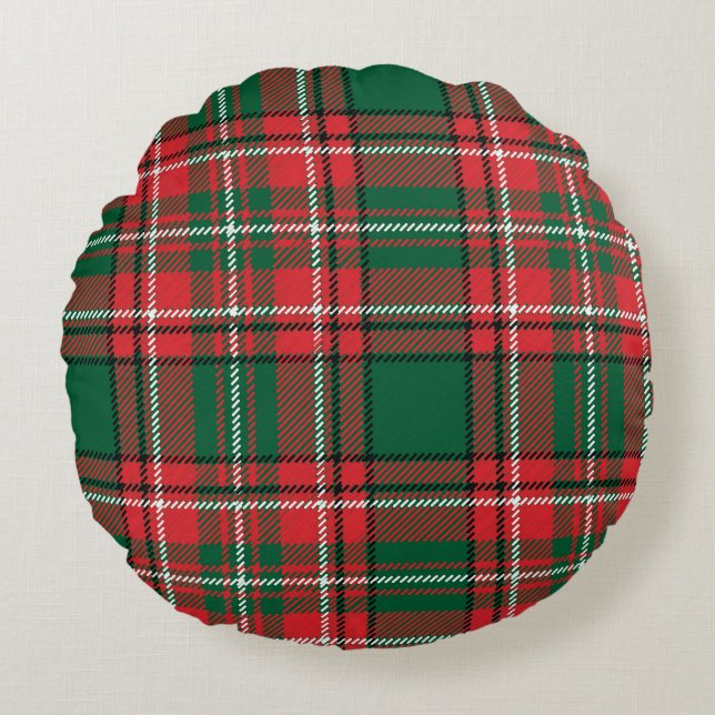Traditionell tartan: rödgrönt plaid mönster. rund kudde (Framsidan)
