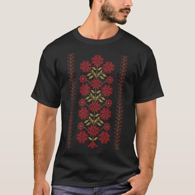 Traditionell tatreez Embroidery Flowers Mönster T Shirt (Framsida)