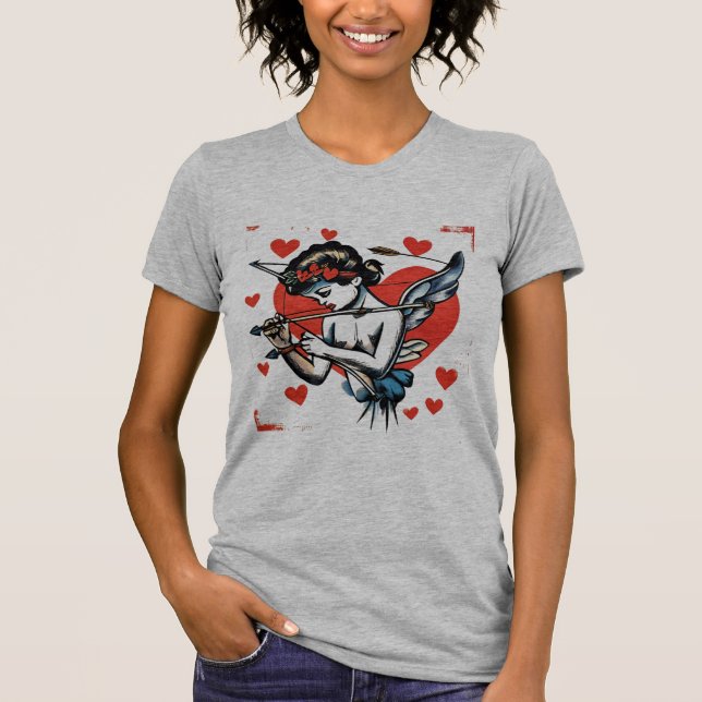Traditionell Tattoo Heart och Cupid T-Shirt (Framsida)