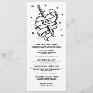 Traditionell Tattoo Menu Bröllop Sten Heart Food Meny