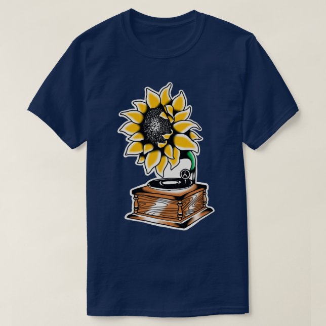 Traditionell tatuering av solrosgramofon t shirt (Design framsida)