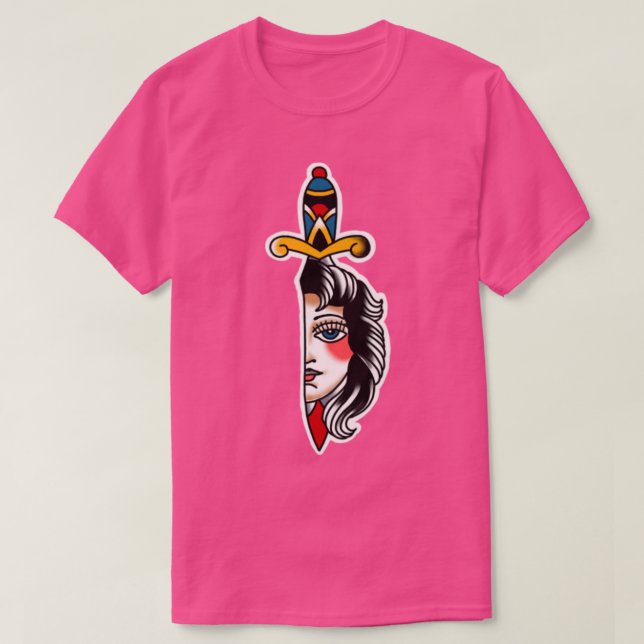 Traditionell tatuering för kvinna i dagger t shirt (Design framsida)