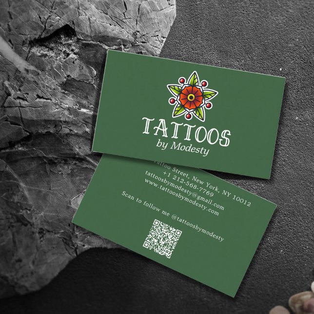 Traditionell tatueringsblomma visitkort (Traditional Tattoo Flower Business Card)
