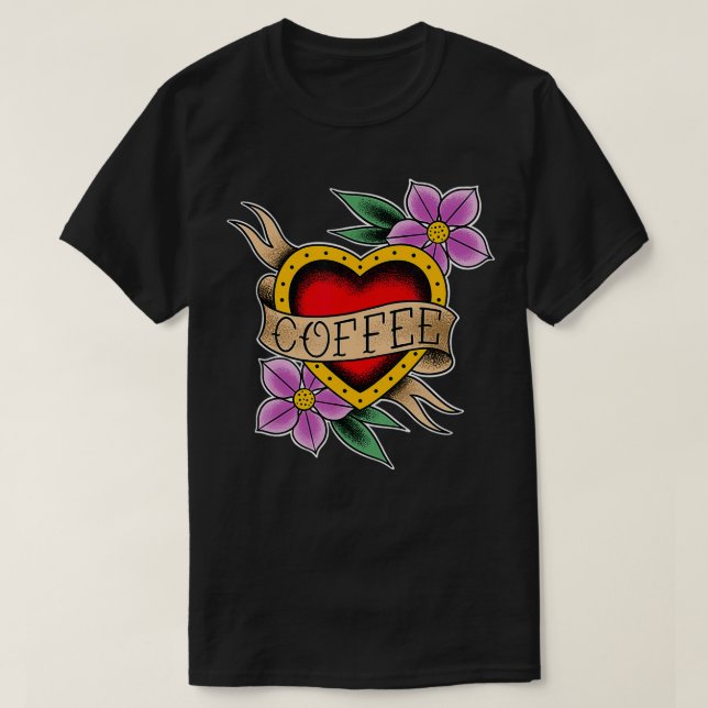 Traditionell tatueringsdesign för kaffe i kaffehjä t shirt (Design framsida)