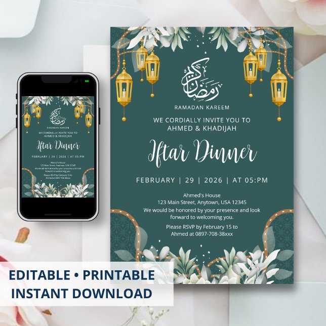 Traditionell Teal Mönster Ramadan Iftar Middag Inbjudningar (Skapare uppladdad)