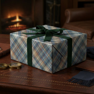 Traditionell tealblå beige tan taupe brun tartan presentpapper