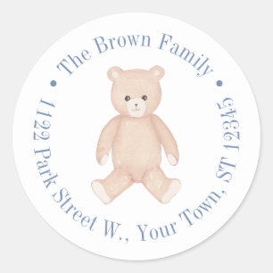 Traditionell Teddybjörn Baby Shower Returadress Runt Klistermärke