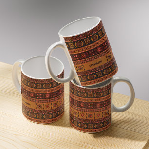 Traditionell Terrakotta Etnisk Tribal Boho Mönster Kaffemugg