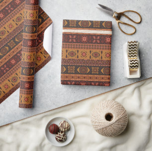 Traditionell Terrakotta Etnisk Tribal Boho Mönster Presentpapper