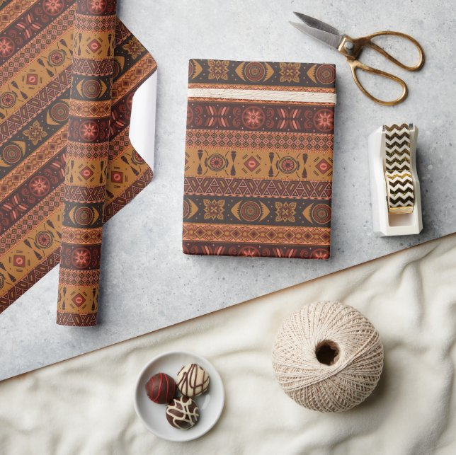 Traditionell Terrakotta Etnisk Tribal Boho Mönster Presentpapper (Hantverk)