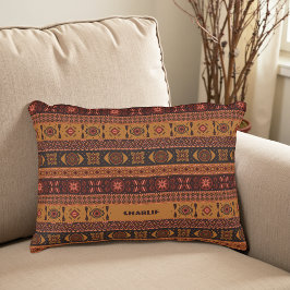 Traditionell Terrakotta Etnisk Tribal Boho Mönster Prydnadskudde