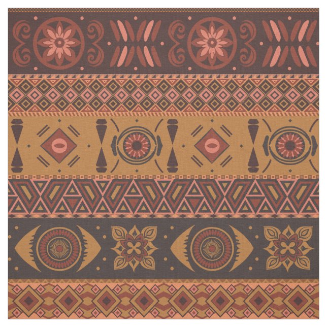 Traditionell Terrakotta Etnisk Tribal Boho Mönster Tyg (Provkarta)