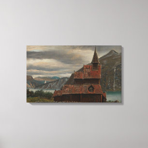 Traditionell trästavkyrka i Norge Canvastryck