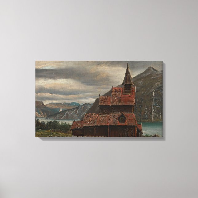 Traditionell trästavkyrka i Norge Canvastryck (Framsida)