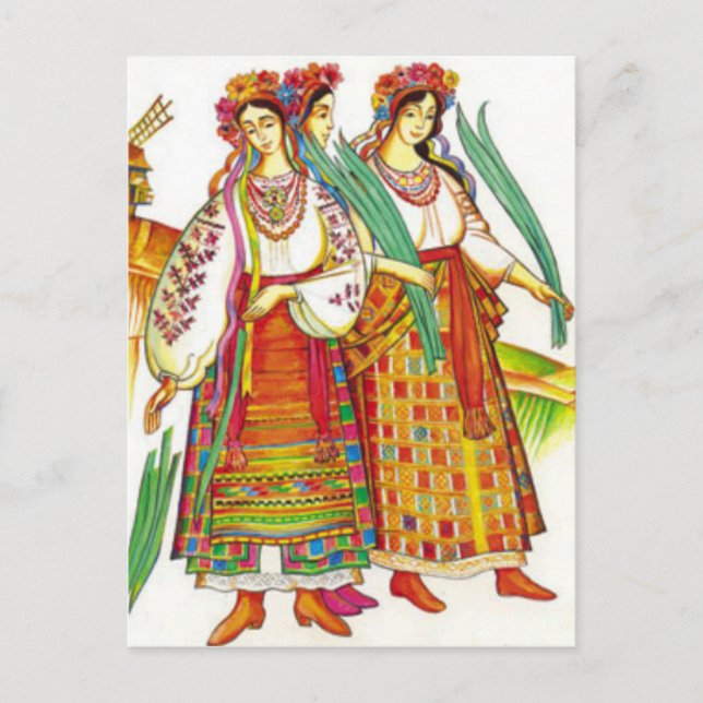 Traditionell ukrainsk adress från Kyivschyna Vykort (Framsida)