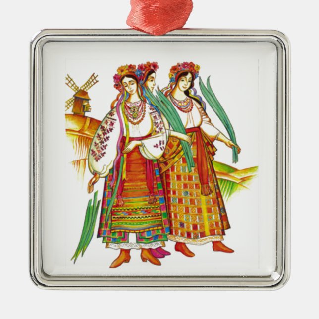 Traditionell ukrainsk klänning från Kyivschyna Julgransprydnad Metall (Framsidan)