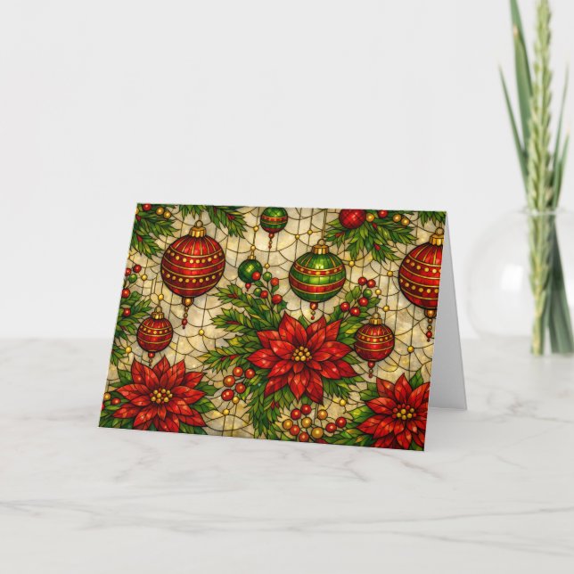 Traditionell utseende av glasmålning julblommor  helgkort (Framsida)