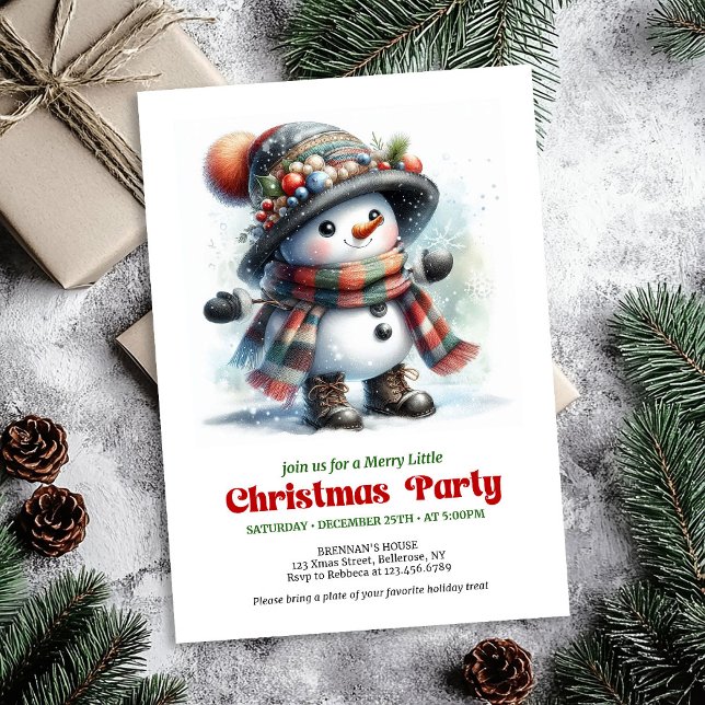 Traditionell utskrivbar julgran snömannen fest inb inbjudningar (Traditional cartoon snowman party invite joyful printable

)