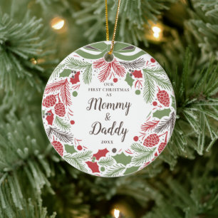 Traditionell vår första jul som Mamma och pappa Julgransprydnad Keramik