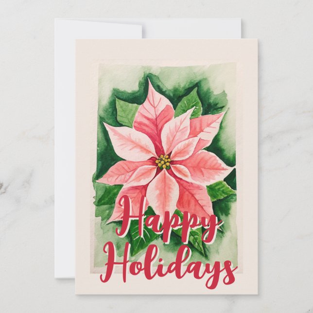 Traditionell vattenfärg Poinsettia - julklapp Julkort (Framsida)