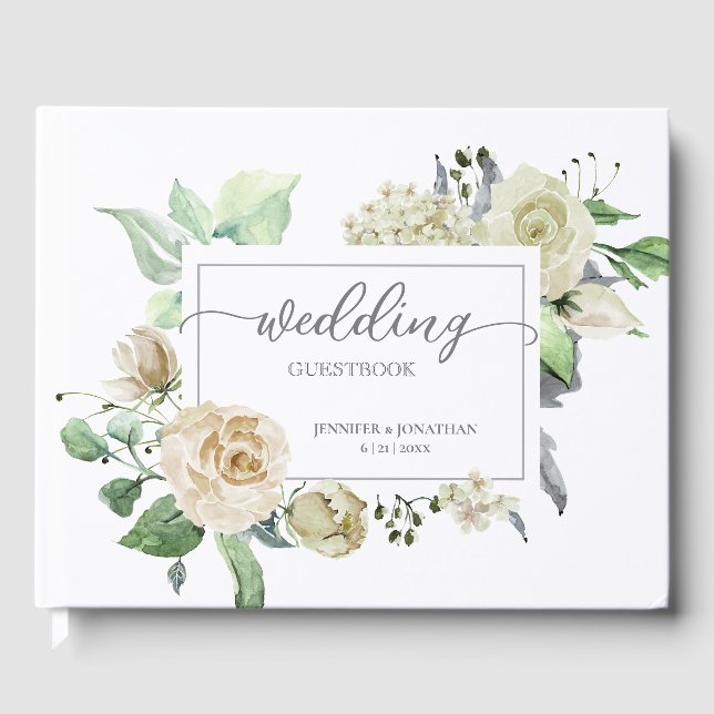 Traditionell vit Blommigt Ram Bröllop Guest Bok (Framsida)