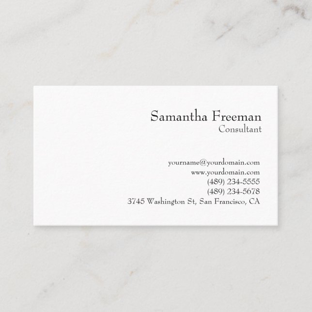 Traditionell vit vit svart vit-minimalistisk visitkort (Framsida)