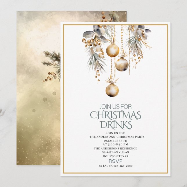Traditionell Watercolor Winter God jul Invi Inbjudningar (Fram/baksida)