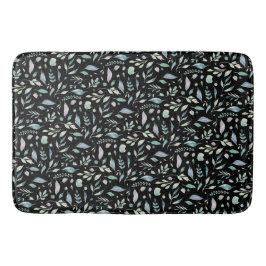 Traditionella Blåor i Löv Mönster på svart Badrumsmatta