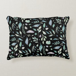 Traditionella Blåor i Löv Mönster på svart Prydnadskudde