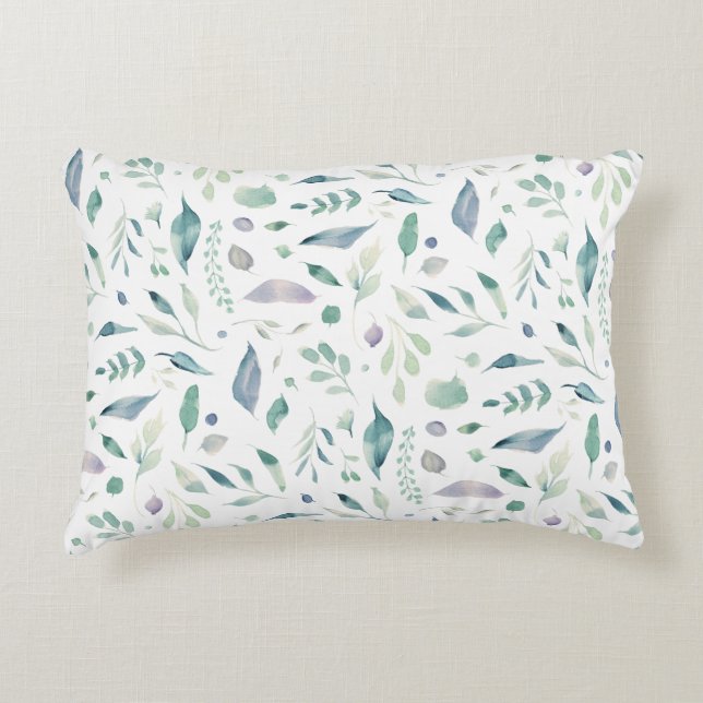 Traditionella Blåor i Mönster i Löv på vitt Prydnadskudde (Framsidan)