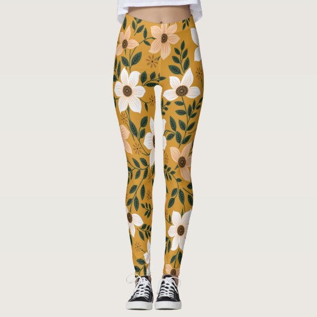 Traditionella blommor: Muster Seamless Mönster Leggings (Framsida)