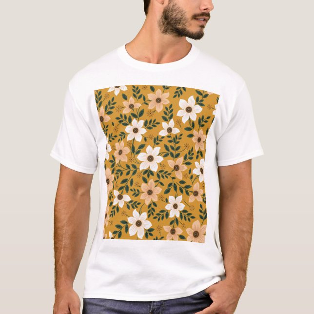 Traditionella blommor: Muster Seamless Mönster T Shirt (Framsida)